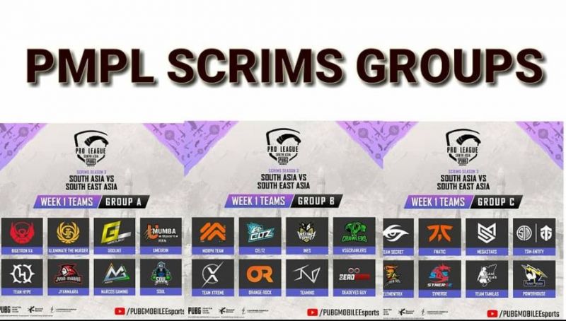 PMPL Scrims Season 3 Groups,