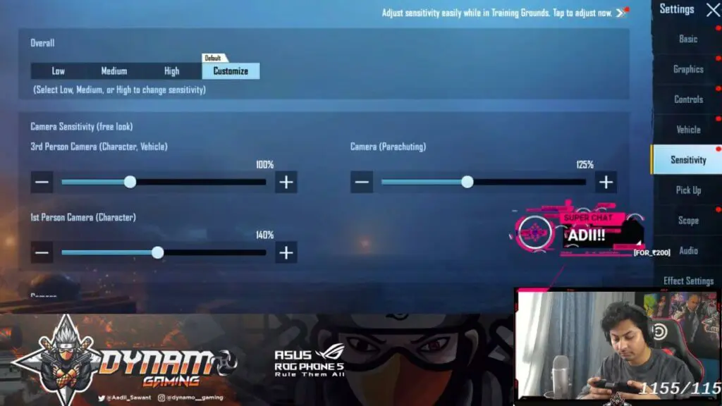 Dynamo gaming camera sensitivity (Free Look) settings