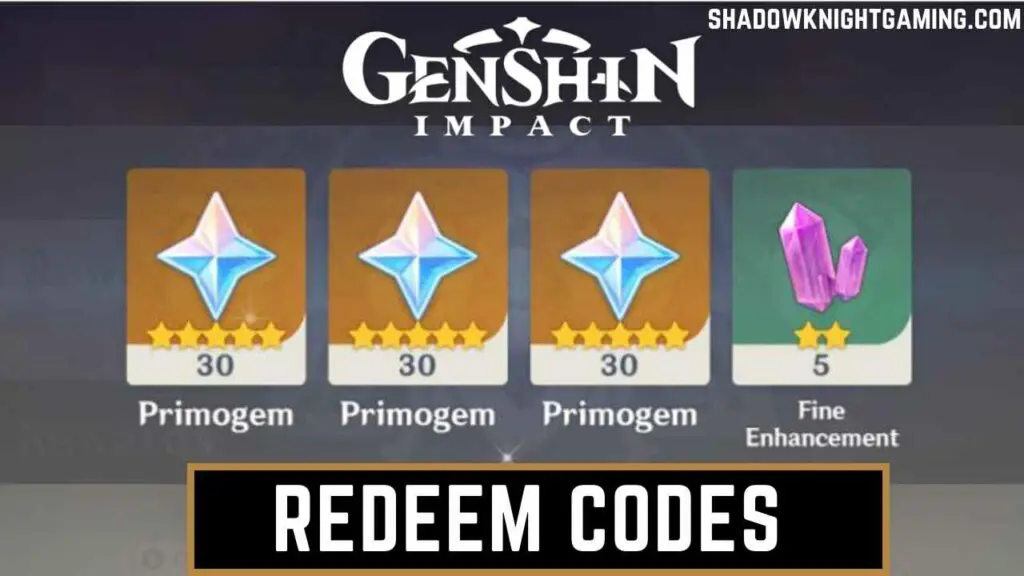 Genshin Impact Redeem Codes,