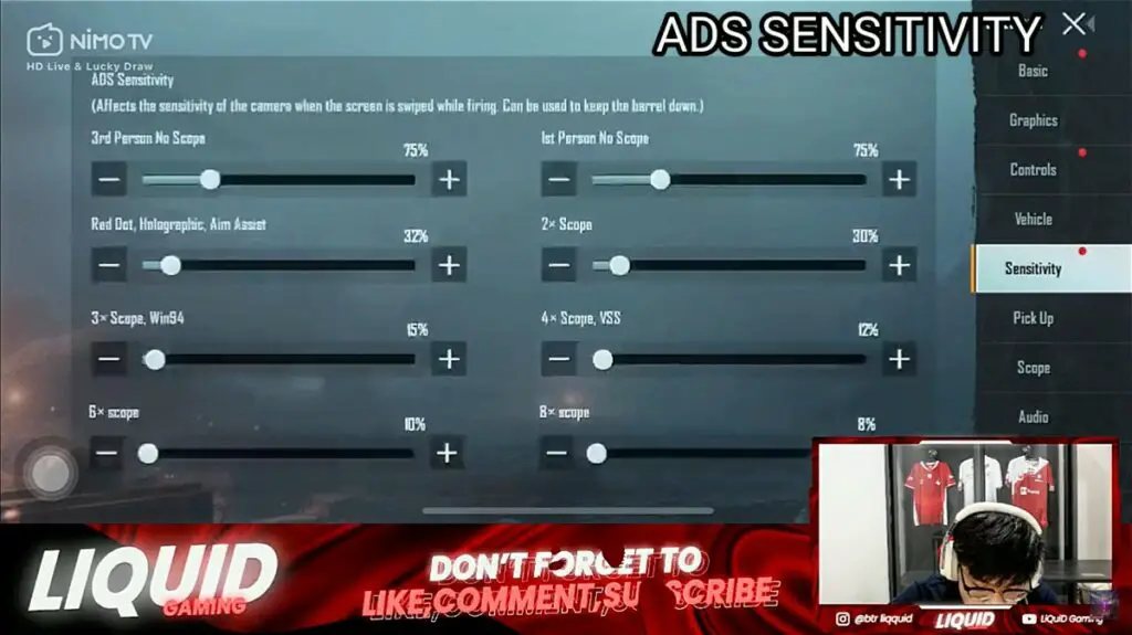 Liquid ads sensitivity settings