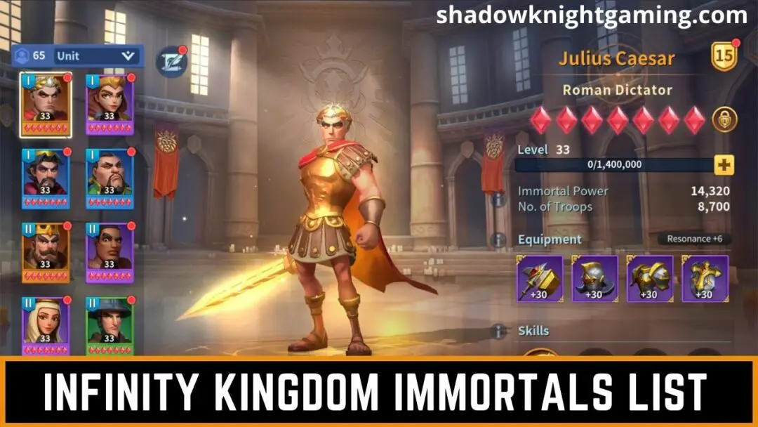 Infinity Kingdom Immortals List