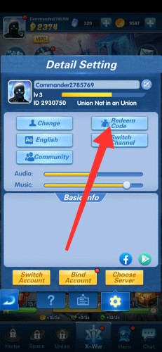 How to redeem codes in X hero Idle Avengers - Step 2