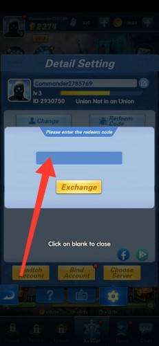 How to redeem codes in X hero Idle Avengers - Step 3