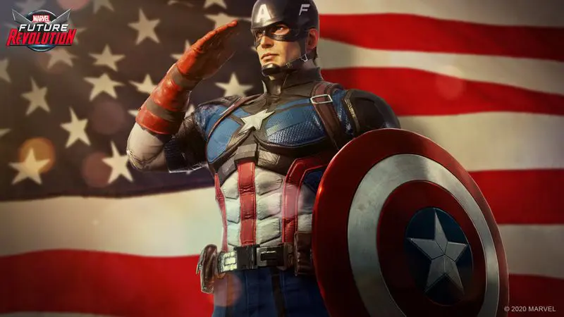 Marvel Future Revolution Tier List - Captain America Salte infront of Amarrican Flag