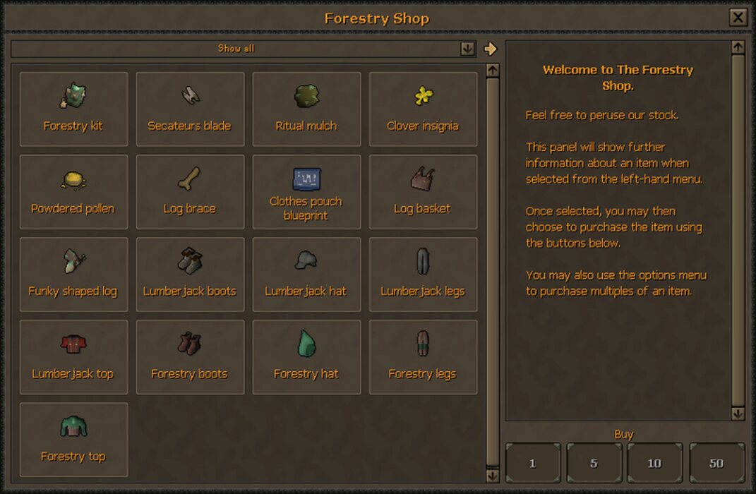 Osrs Forestry Shop interface