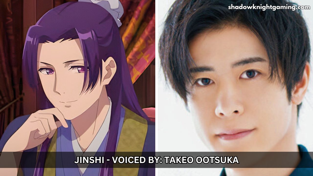 Jinshi from The Apothecary Diaries (Left) voiced by Takeo Ootsuka (Right)